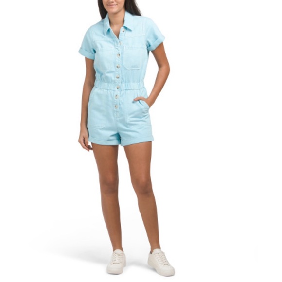Show Me Your Mumu Cannon Denim Romper Light Blue 100% Cotton Size Small - Picture 1 of 5